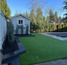 Turf lawn with raised garden beds